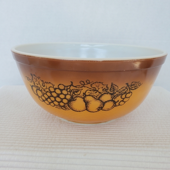 2 Pyrex Old Orchard Mixing 403 402 Bowls Fruit Brown Round 2.5qt 1.5 qt - Picture 4 of 16